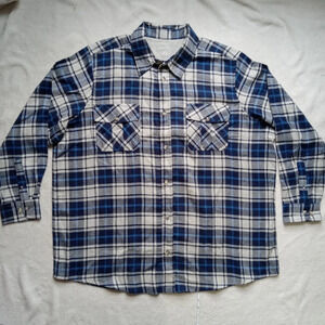 King Size Like New Blue Plaid Button Down Shirt Size 2XL Big & Tall